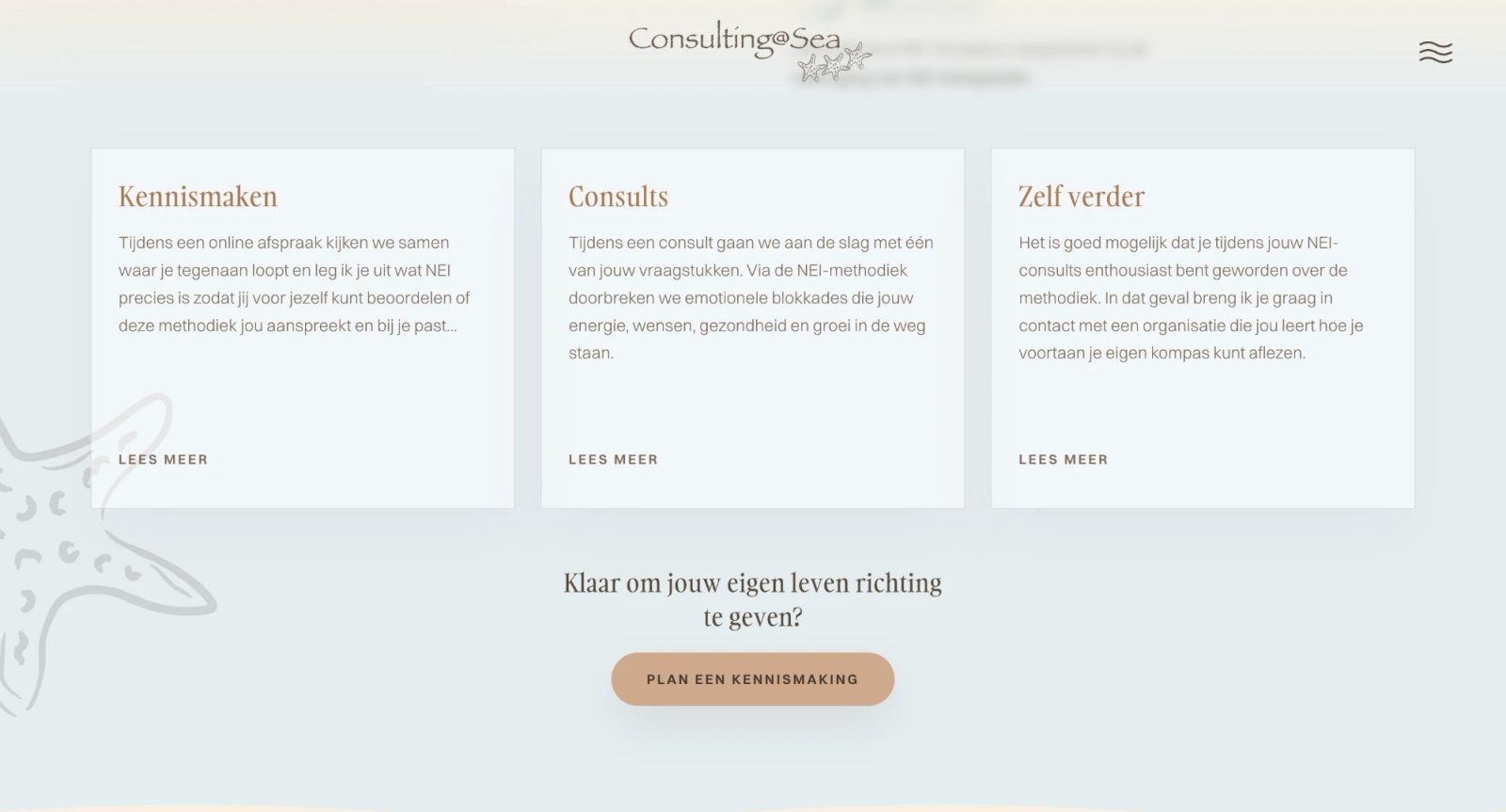 Sectie met de drie stappen Kennismaken, Consults en Zelf verder rond NEI-therapie