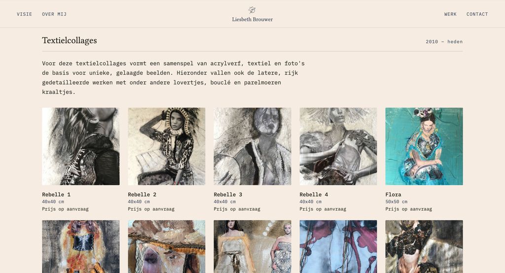 Overzicht van de Textielcollages-galerij met werken uit de Rebelle-serie