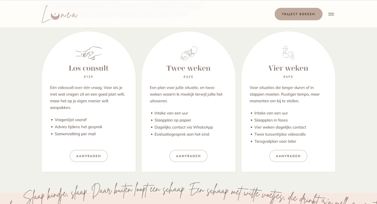 Overzicht van de drie trajecten Los consult, Twee weken en Vier weken, met prijzen