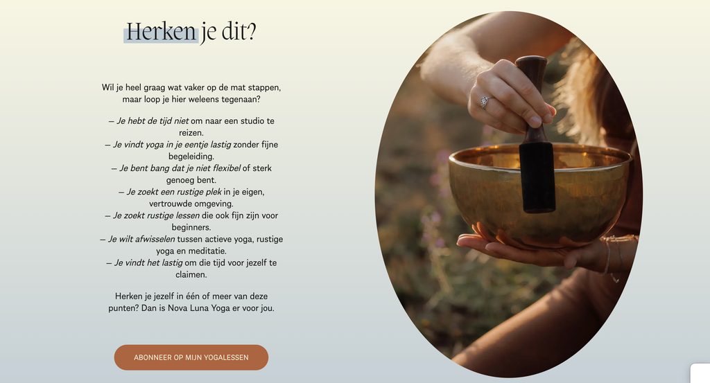 Sectie 'Herken je dit?' met veelvoorkomende twijfels rond online yoga