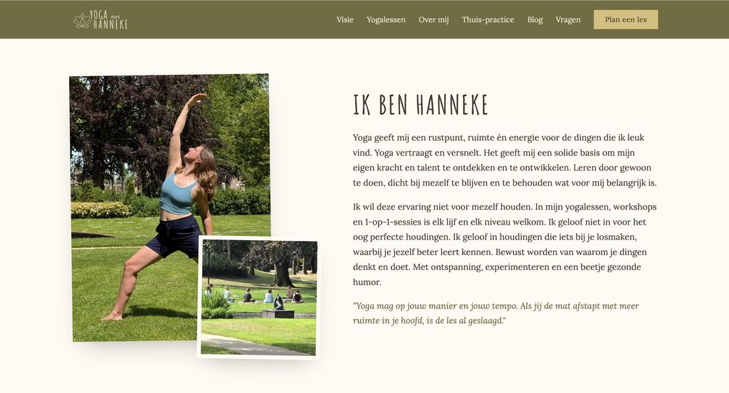 Sectie 'Ik ben Hanneke' met foto's en persoonlijke introductie